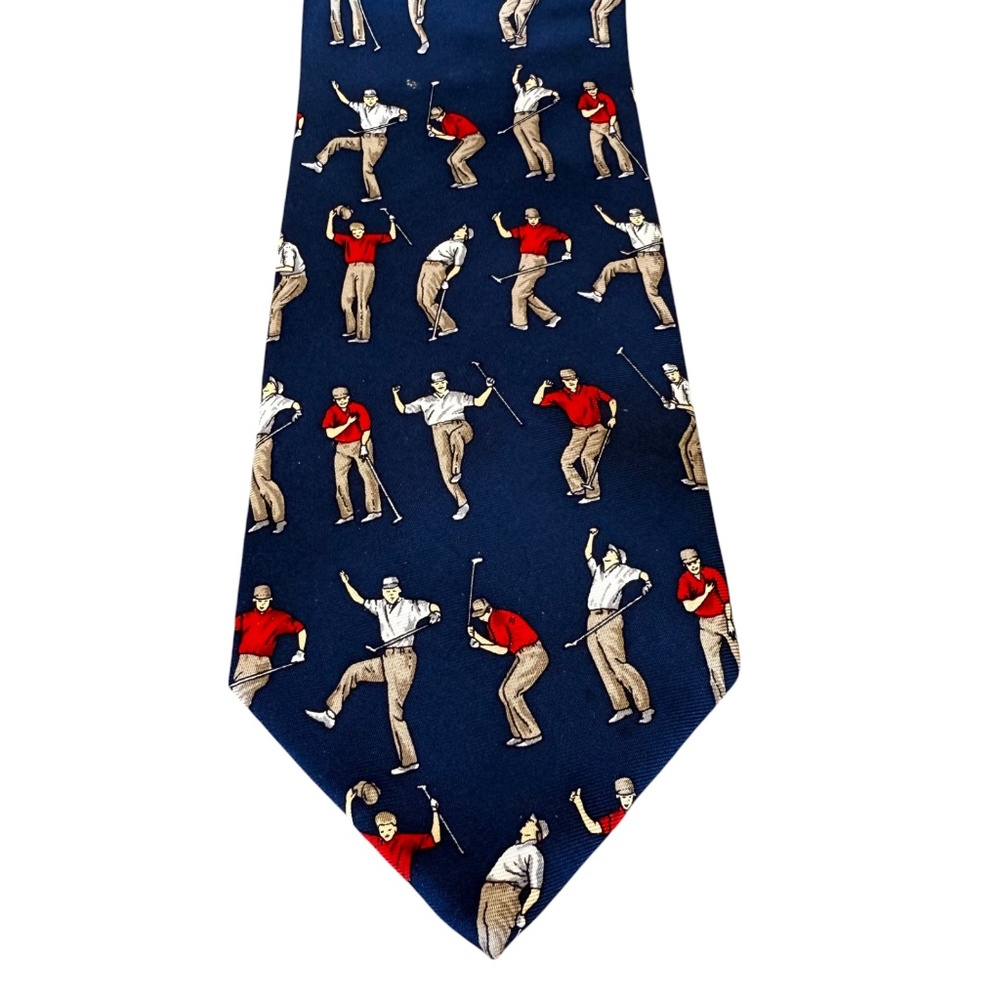 Alynn Neckwear Golf Tie 100% Silk Navy Golfer Novelty Made USA 4"